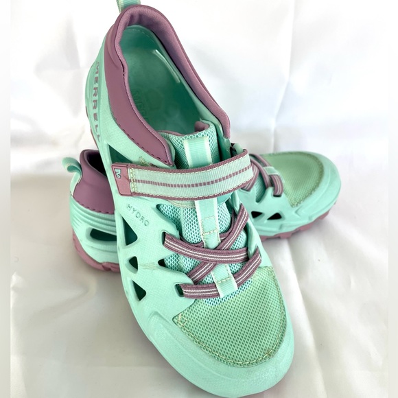 Merrell Hydro 2.0 Trail Shoe Sz 4 Kids WORN 1x Mint Green/Purple EUC - Picture 2 of 10